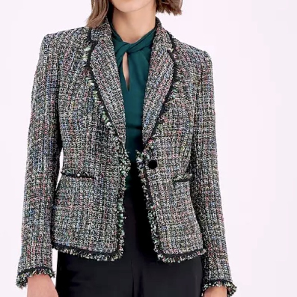 Women's Multicolor Tweed Frayed Jacket SZ:14 by GEORGE Fully Lined 3/4 sleeves
